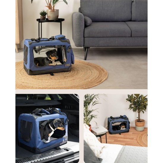 lionto Foldable Dog Transport Box for Travel and Car, 60 x 42 x 44 cm, Sturdy Transport Box, Carry Handles and Blanket for Cats, Dogs up to 12 kg, Robust Fabric Dog Box, Black lionto Foldable Dog Transport Box for Travel and Car, 60 x 42 x 44 cm, Sturdy Transport Box, Carry Handles and Blanket for Cats, Dogs up to 12 kg, Robust Fabric Dog Box, Black