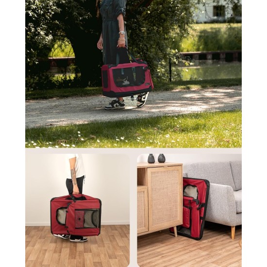 lionto Foldable Dog Transport Box for Travel and Car, 60 x 42 x 44 cm, Sturdy Transport Box, Carry Handles and Blanket for Cats, Dogs up to 12 kg, Robust Fabric Dog Box, Black lionto Foldable Dog Transport Box for Travel and Car, 60 x 42 x 44 cm, Sturdy Transport Box, Carry Handles and Blanket for Cats, Dogs up to 12 kg, Robust Fabric Dog Box, Black