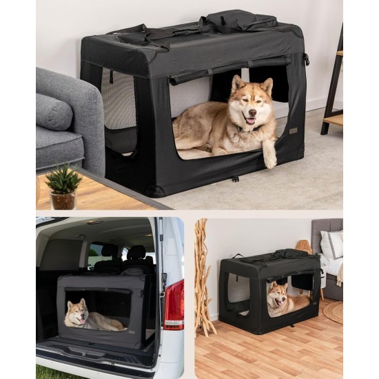 lionto Foldable Dog Transport Box for Travel and Car, 60 x 42 x 44 cm, Sturdy Transport Box, Carry Handles and Blanket for Cats, Dogs up to 12 kg, Robust Fabric Dog Box, Black lionto Foldable Dog Transport Box for Travel and Car, 60 x 42 x 44 cm, Sturdy Transport Box, Carry Handles and Blanket for Cats, Dogs up to 12 kg, Robust Fabric Dog Box, Black