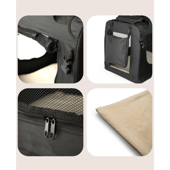 lionto Foldable Dog Transport Box for Travel and Car, 60 x 42 x 44 cm, Sturdy Transport Box, Carry Handles and Blanket for Cats, Dogs up to 12 kg, Robust Fabric Dog Box, Black lionto Foldable Dog Transport Box for Travel and Car, 60 x 42 x 44 cm, Sturdy Transport Box, Carry Handles and Blanket for Cats, Dogs up to 12 kg, Robust Fabric Dog Box, Black