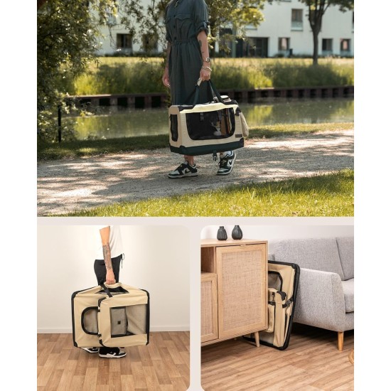 lionto Foldable Dog Transport Box for Travel and Car, 60 x 42 x 44 cm, Sturdy Transport Box, Carry Handles and Blanket for Cats, Dogs up to 12 kg, Robust Fabric Dog Box, Black lionto Foldable Dog Transport Box for Travel and Car, 60 x 42 x 44 cm, Sturdy Transport Box, Carry Handles and Blanket for Cats, Dogs up to 12 kg, Robust Fabric Dog Box, Black