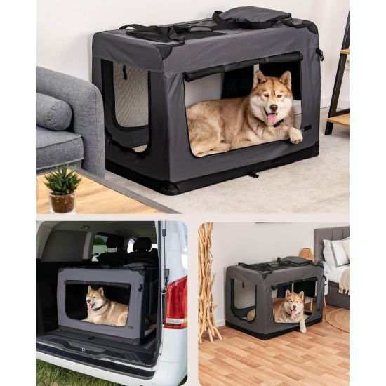 lionto Foldable Dog Transport Box for Travel and Car, 60 x 42 x 44 cm, Sturdy Transport Box, Carry Handles and Blanket for Cats, Dogs up to 12 kg, Robust Fabric Dog Box, Black lionto Foldable Dog Transport Box for Travel and Car, 60 x 42 x 44 cm, Sturdy Transport Box, Carry Handles and Blanket for Cats, Dogs up to 12 kg, Robust Fabric Dog Box, Black