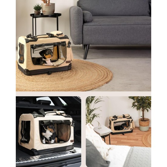 lionto Foldable Dog Transport Box for Travel and Car, 60 x 42 x 44 cm, Sturdy Transport Box, Carry Handles and Blanket for Cats, Dogs up to 12 kg, Robust Fabric Dog Box, Black lionto Foldable Dog Transport Box for Travel and Car, 60 x 42 x 44 cm, Sturdy Transport Box, Carry Handles and Blanket for Cats, Dogs up to 12 kg, Robust Fabric Dog Box, Black
