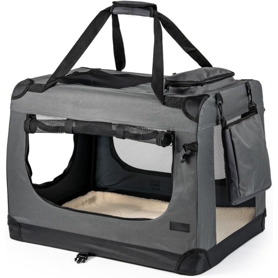lionto Foldable Dog Transport Box for Travel and Car, 60 x 42 x 44 cm, Sturdy Transport Box, Carry Handles and Blanket for Cats, Dogs up to 12 kg, Robust Fabric Dog Box, Black lionto Foldable Dog Transport Box for Travel and Car, 60 x 42 x 44 cm, Sturdy Transport Box, Carry Handles and Blanket for Cats, Dogs up to 12 kg, Robust Fabric Dog Box, Black