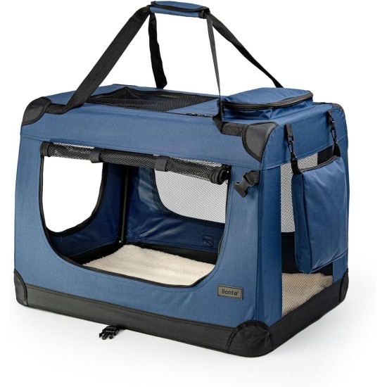 lionto Foldable Dog Transport Box for Travel and Car, 60 x 42 x 44 cm, Sturdy Transport Box, Carry Handles and Blanket for Cats, Dogs up to 12 kg, Robust Fabric Dog Box, Black lionto Foldable Dog Transport Box for Travel and Car, 60 x 42 x 44 cm, Sturdy Transport Box, Carry Handles and Blanket for Cats, Dogs up to 12 kg, Robust Fabric Dog Box, Black