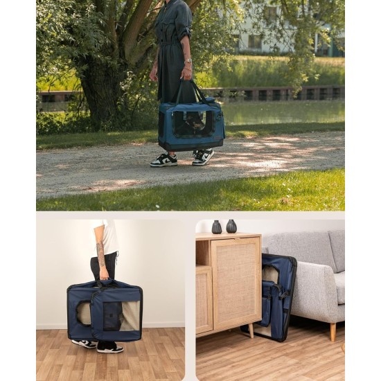 lionto Foldable Dog Transport Box for Travel and Car, 60 x 42 x 44 cm, Sturdy Transport Box, Carry Handles and Blanket for Cats, Dogs up to 12 kg, Robust Fabric Dog Box, Black lionto Foldable Dog Transport Box for Travel and Car, 60 x 42 x 44 cm, Sturdy Transport Box, Carry Handles and Blanket for Cats, Dogs up to 12 kg, Robust Fabric Dog Box, Black