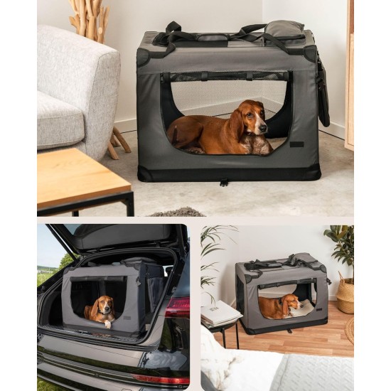 lionto Foldable Dog Transport Box for Travel and Car, 60 x 42 x 44 cm, Sturdy Transport Box, Carry Handles and Blanket for Cats, Dogs up to 12 kg, Robust Fabric Dog Box, Black lionto Foldable Dog Transport Box for Travel and Car, 60 x 42 x 44 cm, Sturdy Transport Box, Carry Handles and Blanket for Cats, Dogs up to 12 kg, Robust Fabric Dog Box, Black