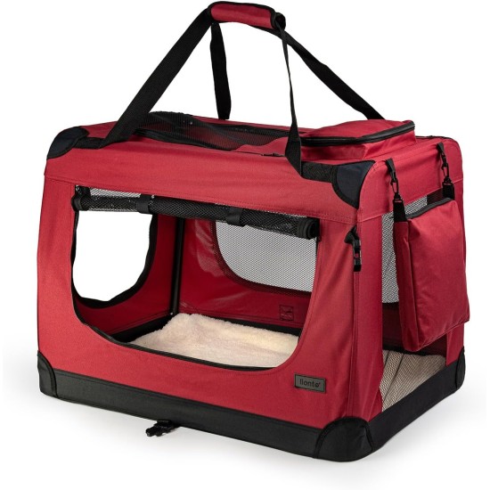 lionto Foldable Dog Transport Box for Travel and Car, 60 x 42 x 44 cm, Sturdy Transport Box, Carry Handles and Blanket for Cats, Dogs up to 12 kg, Robust Fabric Dog Box, Black lionto Foldable Dog Transport Box for Travel and Car, 60 x 42 x 44 cm, Sturdy Transport Box, Carry Handles and Blanket for Cats, Dogs up to 12 kg, Robust Fabric Dog Box, Black