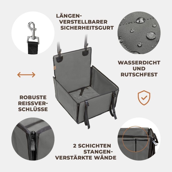 Extra Stable Dog Car Seat – Reinforced Car Seat for Small and Medium Dogs with 4 Attachment Straps – High Quality and Waterproof Dog Car Seat for the Back Seat in the Car (M-Size, Grey) Extra Stable Dog Car Seat – Reinforced Car Seat for Small and Medium Dogs with 4 Attachment Straps – High Quality and Waterproof Dog Car Seat for the Back Seat in the Car (M-Size, Grey)