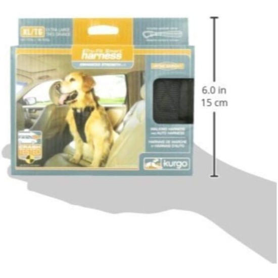 Kurgo Enhanced Tru-Fit Dog Harness, Crash Tested, Car Seat Tether, for Dogs Weighing 34 to 47 kg, Size XL, Black Kurgo Enhanced Tru-Fit Dog Harness, Crash Tested, Car Seat Tether, for Dogs Weighing 34 to 47 kg, Size XL, Black