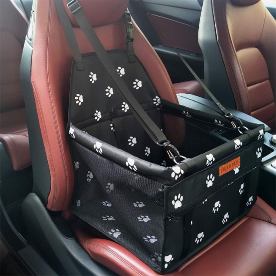 SWIHELP Dog Car Seat Cover with Seat Belt Breathable Foldable Soft Washable for Puppy Small Dogs and Cats [Paw Pattern]