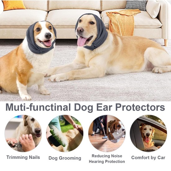 1 Piece Grey Soothing Earmuffs for Dogs, Pet Bandana, Easy Clean Head Guard for Dogs with Adjustable Self-Adhesive Tape 1 Piece Grey Soothing Earmuffs for Dogs, Pet Bandana, Easy Clean Head Guard for Dogs with Adjustable Self-Adhesive Tape