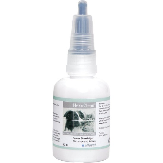 Alfavet HexoClean Acid Ear Cleaner for Dogs and Cats with Ear-friendly Soft Rubber Applicator, Chlorhexidine and Salicylic Acid, 50 ml Plastic Bottle Alfavet HexoClean Acid Ear Cleaner for Dogs and Cats with Ear-friendly Soft Rubber Applicator, Chlorhexidine and Salicylic Acid, 50 ml Plastic Bottle