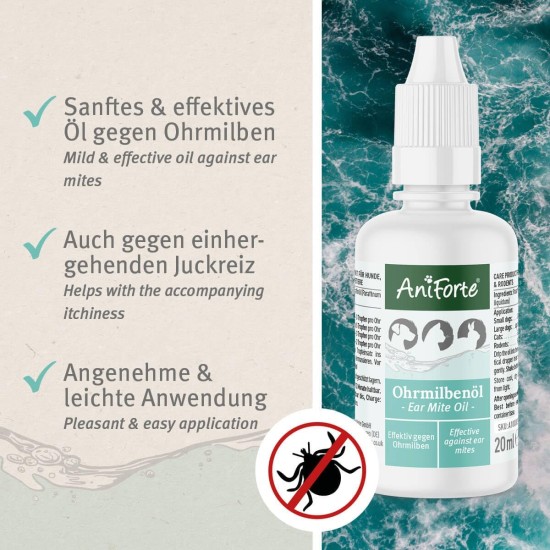 Aniforte Ohrmilbenöl 50 ml with Ear Mite Natural Product For Dogs, Cats and Other Pets Aniforte Ohrmilbenöl 50 ml with Ear Mite Natural Product For Dogs, Cats and Other Pets