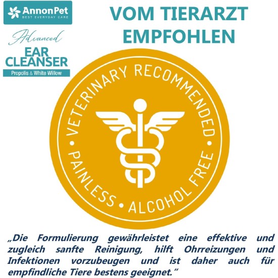AnnonPet® Advanced Ear Cleanser - Ear Cleaning for Dogs and Cats | Veterinarian Recommended | Gentle Cleansing, Moisturising and Protection Against Mites and Irritation | Natural and Safe AnnonPet® Advanced Ear Cleanser - Ear Cleaning for Dogs and Cats | Veterinarian Recommended | Gentle Cleansing, Moisturising and Protection Against Mites and Irritation | Natural and Safe