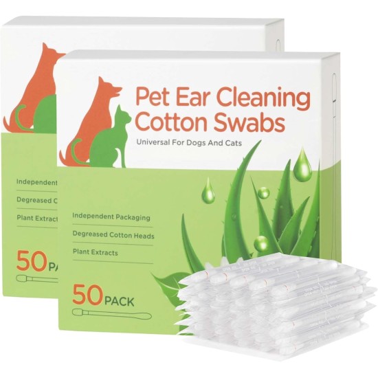 Aomig Dog Cotton Buds Pack of 100 Ear Cleaning for Dogs Ear Cleaner with Ear Drops Ear Cleaning Sticks Pets 8 cm Dog Ear Cleaner Cotton Buds Pet Ears for Pets Dogs Cats