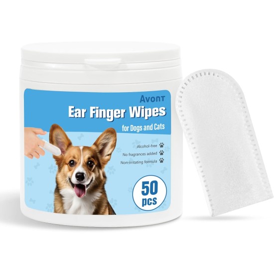 Avont Ear Care Finger Pads for Dogs & Cats, Soft & Mild Disposable Ear Cleaning Pads - Pack of 50