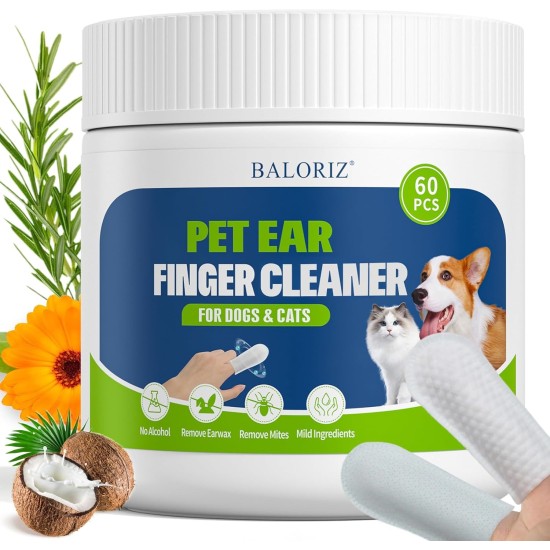 BALORIZ Ear Cleaning for Dogs, Finger Ear Cleaning for Dogs and Cats, Gently Remove Earwax, Soothe and Deodorize, Relieve Ear Itch, Pet Supplies, 60 Pack BALORIZ Ear Cleaning for Dogs, Finger Ear Cleaning for Dogs and Cats, Gently Remove Earwax, Soothe and Deodorize, Relieve Ear Itch, Pet Supplies, 60 Pack