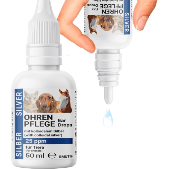 BMUT 1 x 50 ml Ear Drops for Dogs & Cats with Colloidal Silver - 25 ppm - Ear Care, Itching, Redness BMUT 1 x 50 ml Ear Drops for Dogs & Cats with Colloidal Silver - 25 ppm - Ear Care, Itching, Redness
