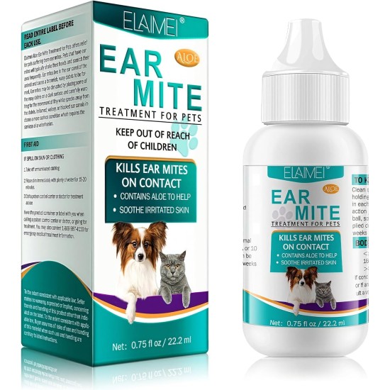 Bodiiwuliu 22 ml Pet Ear Mite Cleaning Solution, Pet Ear Mite Cleaning and Protection 2-in-1, Ear Cleaner, Against Bad Odours, Itching, Restores Hearing Comfort for Pets