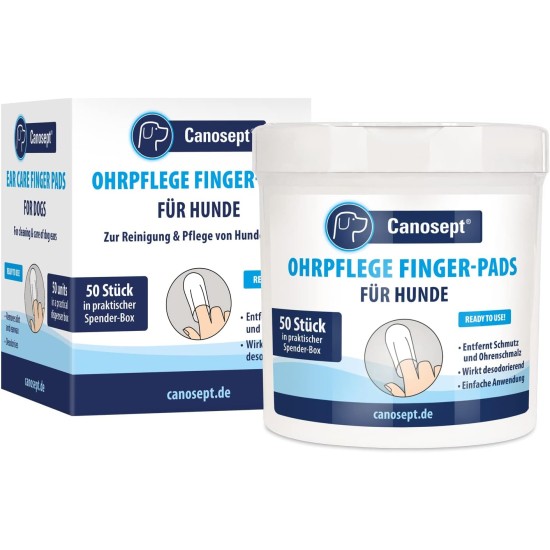 Canosept Pack of 50 Ear Care Finger Pads for Dogs - Care & Hygiene for Dog Ears, for Practical & Intuitive Cleaning Canosept Pack of 50 Ear Care Finger Pads for Dogs - Care & Hygiene for Dog Ears, for Practical & Intuitive Cleaning