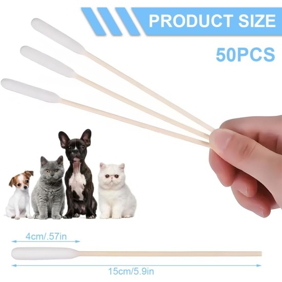 Dog Cotton Buds Long, Pack of 50 Pet Ear Cleaners Long, Ear Cleaning Sticks Pet with Wide Head - for Pets Dogs, Cats (15 cm), High-Quality Cotton Dog Cotton Buds Long, Pack of 50 Pet Ear Cleaners Long, Ear Cleaning Sticks Pet with Wide Head - for Pets Dogs, Cats (15 cm), High-Quality Cotton