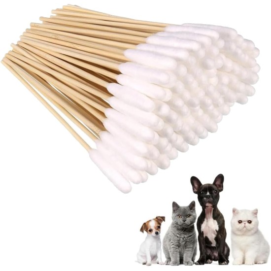 Dog Cotton Buds Long, Pack of 50 Pet Ear Cleaners Long, Ear Cleaning Sticks Pet with Wide Head - for Pets Dogs, Cats (15 cm), High-Quality Cotton
