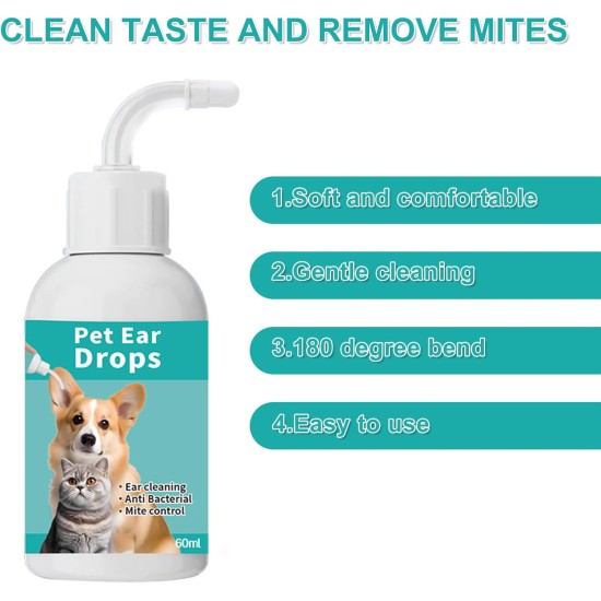 Dog Ear Drops, Cotton Buds for Dogs, Ear Cleaner for Dogs and Cats, Removes Wax and Odours, Pet Ear Cleaner for Dogs and Cats, Dog Ear Wax, Dirt, Odour Remover, 60 ml Dog Ear Drops, Cotton Buds for Dogs, Ear Cleaner for Dogs and Cats, Removes Wax and Odours, Pet Ear Cleaner for Dogs and Cats, Dog Ear Wax, Dirt, Odour Remover, 60 ml