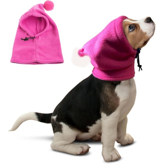 Dog Hat, Soft Warm Fleece Soothing Dog Ears Windproof Quiet Ears for Medium Large Dogs, Hot Pink, XXL