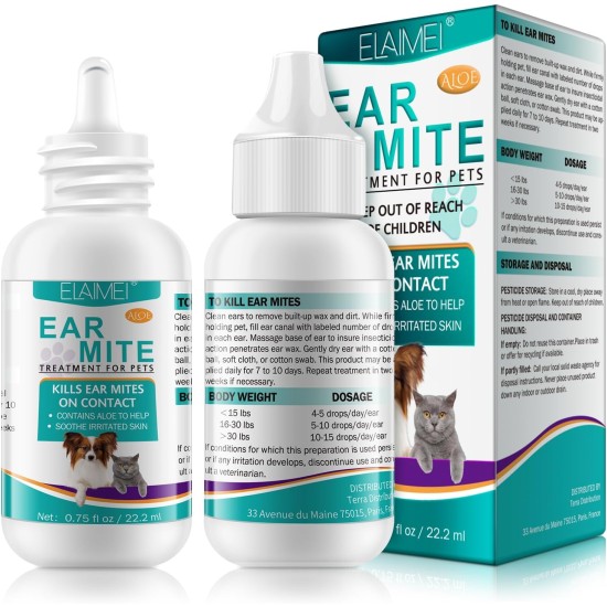 Ear Care for Dogs, Pet Ear Mite Oil, Ear Mite Treatment, Ear Drops for Dogs, Relieves Yeast Infection, Itching and Odour, Reduces Ear Mites and Deposits, for Cats and Dogs (1 Piece) Ear Care for Dogs, Pet Ear Mite Oil, Ear Mite Treatment, Ear Drops for Dogs, Relieves Yeast Infection, Itching and Odour, Reduces Ear Mites and Deposits, for Cats and Dogs (1 Piece)
