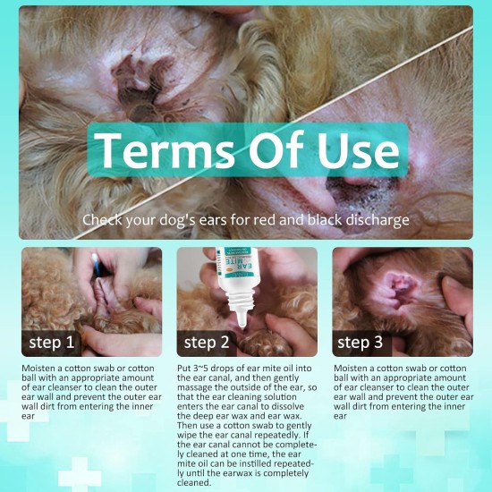 Ear Care for Dogs, Pet Ear Mite Oil, Ear Mite Treatment, Ear Drops for Dogs, Relieves Yeast Infection, Itching and Odour, Reduces Ear Mites and Deposits, for Cats and Dogs (1 Piece) Ear Care for Dogs, Pet Ear Mite Oil, Ear Mite Treatment, Ear Drops for Dogs, Relieves Yeast Infection, Itching and Odour, Reduces Ear Mites and Deposits, for Cats and Dogs (1 Piece)