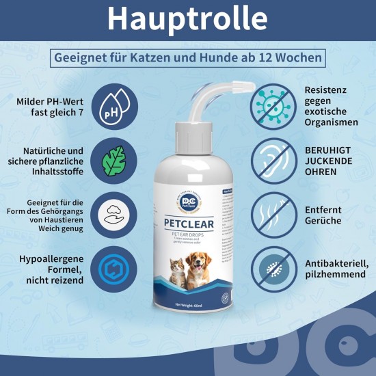 Ear Cleaner Dog Ear Care for Dogs 60 ml Ear Cleaner Stop Ear Inflammation and Itching, Pet Ear Cleaner for Dogs and Cats, Dog Ear Cleaning Solution, Dirt, Odour Remover Ear Cleaner Dog Ear Care for Dogs 60 ml Ear Cleaner Stop Ear Inflammation and Itching, Pet Ear Cleaner for Dogs and Cats, Dog Ear Cleaning Solution, Dirt, Odour Remover