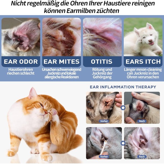 Ear Cleaner Dogs & Cats 60 ml, Prevention Against Ear Mites, Dogs, Stops Ear Inflammation and Itching, Ear Cleaner, Dog Ear Wax, Dirt, Odour Remover Ear Cleaner Dogs & Cats 60 ml, Prevention Against Ear Mites, Dogs, Stops Ear Inflammation and Itching, Ear Cleaner, Dog Ear Wax, Dirt, Odour Remover
