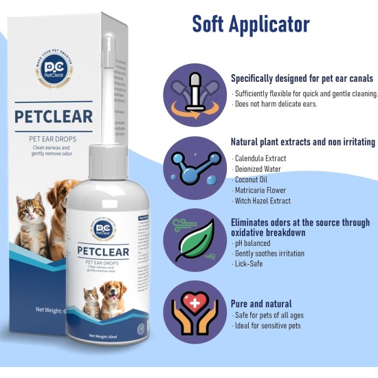Ear Cleaner Dogs & Cats 60 ml, Prevention Against Ear Mites, Dogs, Stops Ear Inflammation and Itching, Ear Cleaner, Dog Ear Wax, Dirt, Odour Remover Ear Cleaner Dogs & Cats 60 ml, Prevention Against Ear Mites, Dogs, Stops Ear Inflammation and Itching, Ear Cleaner, Dog Ear Wax, Dirt, Odour Remover