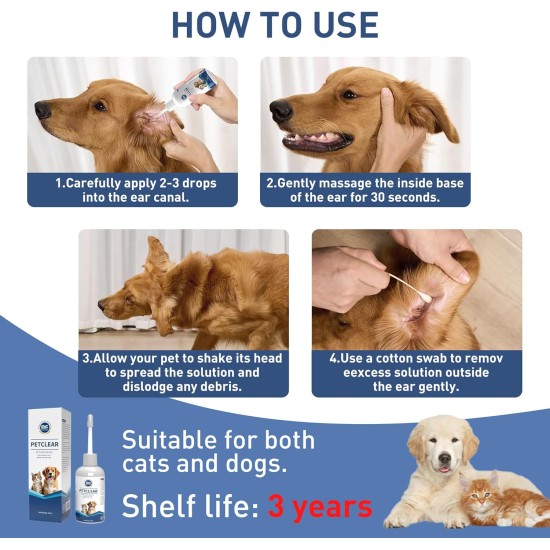 Ear Cleaner Dogs & Cats 60 ml, Prevention Against Ear Mites, Dogs, Stops Ear Inflammation and Itching, Ear Cleaner, Dog Ear Wax, Dirt, Odour Remover Ear Cleaner Dogs & Cats 60 ml, Prevention Against Ear Mites, Dogs, Stops Ear Inflammation and Itching, Ear Cleaner, Dog Ear Wax, Dirt, Odour Remover