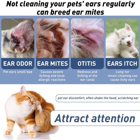 Ear Cleaner Dogs & Cats 60 ml, Prevention Against Ear Mites, Dogs, Stops Ear Inflammation and Itching, Ear Cleaner, Dog Ear Wax, Dirt, Odour Remover Ear Cleaner Dogs & Cats 60 ml, Prevention Against Ear Mites, Dogs, Stops Ear Inflammation and Itching, Ear Cleaner, Dog Ear Wax, Dirt, Odour Remover