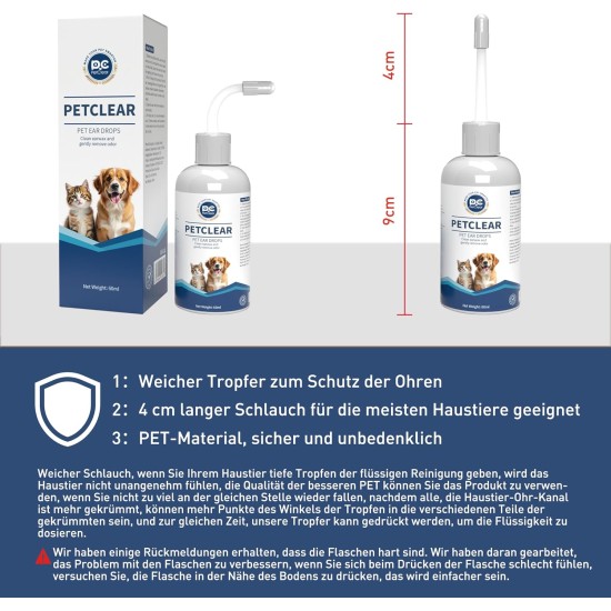 Ear Cleaner Dogs & Cats 60 ml, Prevention Against Ear Mites, Dogs, Stops Ear Inflammation and Itching, Ear Cleaner, Dog Ear Wax, Dirt, Odour Remover Ear Cleaner Dogs & Cats 60 ml, Prevention Against Ear Mites, Dogs, Stops Ear Inflammation and Itching, Ear Cleaner, Dog Ear Wax, Dirt, Odour Remover