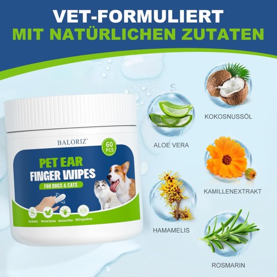 Ear Cleaning Wipes for Dogs, Finger Ear Cleaning Wipes for Dogs and Cats, Gently Remove Earwax, Soothe and Deodorize, Relieve Ear Itch, Pet Supplies, 60 Pack Ear Cleaning Wipes for Dogs, Finger Ear Cleaning Wipes for Dogs and Cats, Gently Remove Earwax, Soothe and Deodorize, Relieve Ear Itch, Pet Supplies, 60 Pack