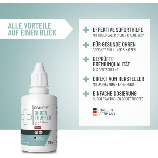 Ear Drops with Colloidal Silver, 50 ml, For Dogs and Cats, Very Good for Ear Inflammation, Itching, Germs, Fungi and Bacteria, Ear Care, Ear Hygiene, Healthy Ears Ear Drops with Colloidal Silver, 50 ml, For Dogs and Cats, Very Good for Ear Inflammation, Itching, Germs, Fungi and Bacteria, Ear Care, Ear Hygiene, Healthy Ears