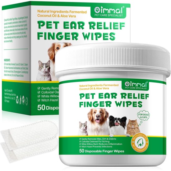 Ear Finger Towels for Dogs and Cats, Disposable Ear Wipes, Pack of 50, Biodegradable, Ear Cleaner for Dogs, Removes Earwax, Soothes and Deodorises, Relieves Itching and Inflammation Ear Finger Towels for Dogs and Cats, Disposable Ear Wipes, Pack of 50, Biodegradable, Ear Cleaner for Dogs, Removes Earwax, Soothes and Deodorises, Relieves Itching and Inflammation