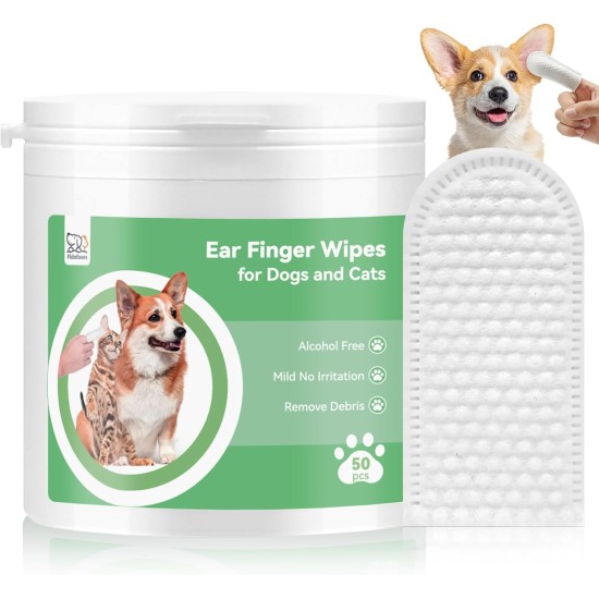 Ear Finger Towels for Dogs and Cats, Soft & Mild Disposable Ear Cleaning Pads, Ear Cleaner for Dogs Removes Earwax, Soothes and Deodorises, Relieves Itching and Inflammation, Pack of 50 Ear Finger Towels for Dogs and Cats, Soft & Mild Disposable Ear Cleaning Pads, Ear Cleaner for Dogs Removes Earwax, Soothes and Deodorises, Relieves Itching and Inflammation, Pack of 50
