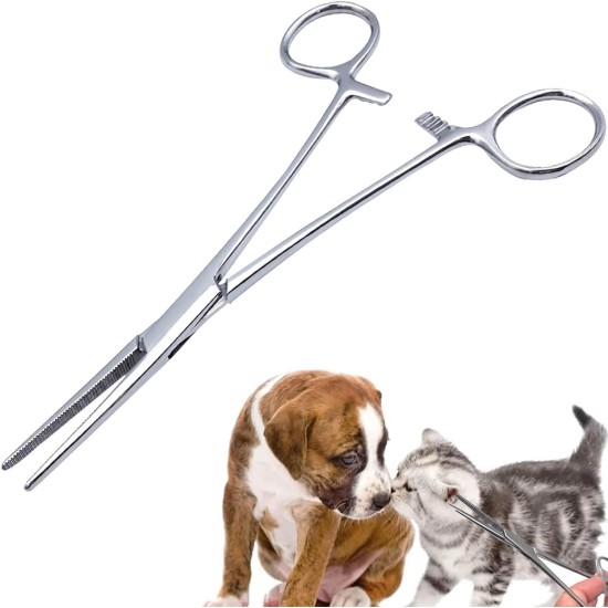 Ear Hair Tweezers for Pets, Stainless Steel Hemostat, Pet Tweezers for Dogs and Cats, Hemostat, Veterinary Pliers, Pet Puller Tweezers, Clamp with Straight End, Pet Puller Tweezers