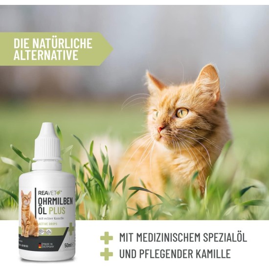 Ear Mite Oil Plus 50 ml Instant Effective Agent for Cats - Against Ear Mites with Chamomile for Cat, Gentle Care for Itching in the Ear, Ear Drops Mites, Ear Cleaner Ear Mite Oil Plus 50 ml Instant Effective Agent for Cats - Against Ear Mites with Chamomile for Cat, Gentle Care for Itching in the Ear, Ear Drops Mites, Ear Cleaner