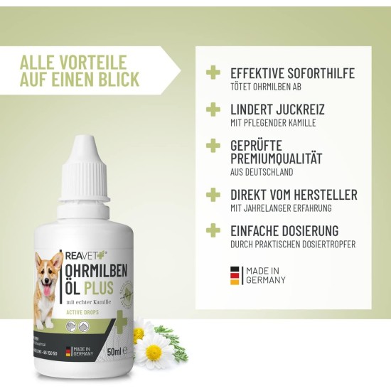 Ear Mite Oil Plus 50 ml Instant Effective Remedy for Dogs - Against Ear Mites with Chamomile for Dogs, Gentle Care for Itching in the Ear, Ear Drops Mites, Ear Cleaner Ear Mite Oil Plus 50 ml Instant Effective Remedy for Dogs - Against Ear Mites with Chamomile for Dogs, Gentle Care for Itching in the Ear, Ear Drops Mites, Ear Cleaner