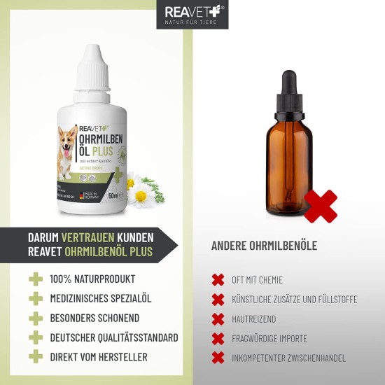 Ear Mite Oil Plus 50 ml Instant Effective Remedy for Dogs - Against Ear Mites with Chamomile for Dogs, Gentle Care for Itching in the Ear, Ear Drops Mites, Ear Cleaner Ear Mite Oil Plus 50 ml Instant Effective Remedy for Dogs - Against Ear Mites with Chamomile for Dogs, Gentle Care for Itching in the Ear, Ear Drops Mites, Ear Cleaner