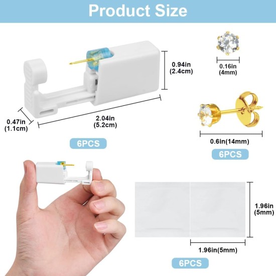 Ear Piercing Gun, 6/9/10/12 Pieces Ear Piercing Sterile Sterile Safety Ear Piercing Gun, Piercing Gun with Stud Earrings, Painless Self-Piercing Tool Ear Piercing Gun, 6/9/10/12 Pieces Ear Piercing Sterile Sterile Safety Ear Piercing Gun, Piercing Gun with Stud Earrings, Painless Self-Piercing Tool