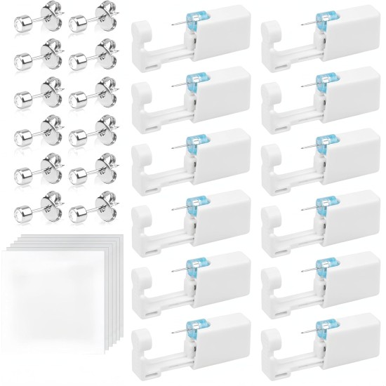 Ear Piercing Gun, 6/9/10/12 Pieces Ear Piercing Sterile Sterile Safety Ear Piercing Gun, Piercing Gun with Stud Earrings, Painless Self-Piercing Tool Ear Piercing Gun, 6/9/10/12 Pieces Ear Piercing Sterile Sterile Safety Ear Piercing Gun, Piercing Gun with Stud Earrings, Painless Self-Piercing Tool