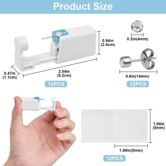 Ear Piercing Gun, 6/9/10/12 Pieces Ear Piercing Sterile Sterile Safety Ear Piercing Gun, Piercing Gun with Stud Earrings, Painless Self-Piercing Tool Ear Piercing Gun, 6/9/10/12 Pieces Ear Piercing Sterile Sterile Safety Ear Piercing Gun, Piercing Gun with Stud Earrings, Painless Self-Piercing Tool