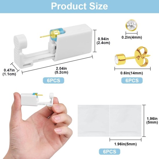 Ear Piercing Gun, 6/9/10/12 Pieces Ear Piercing Sterile Sterile Safety Ear Piercing Gun, Piercing Gun with Stud Earrings, Painless Self-Piercing Tool Ear Piercing Gun, 6/9/10/12 Pieces Ear Piercing Sterile Sterile Safety Ear Piercing Gun, Piercing Gun with Stud Earrings, Painless Self-Piercing Tool