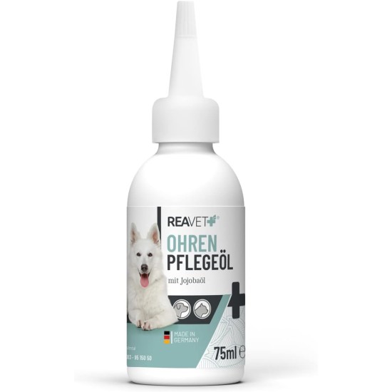 Ear care oil for dogs and cats, ear care with jojoba oil, 75 ml, care for dog ears, ear drops, gentle ear care for itching and irritation